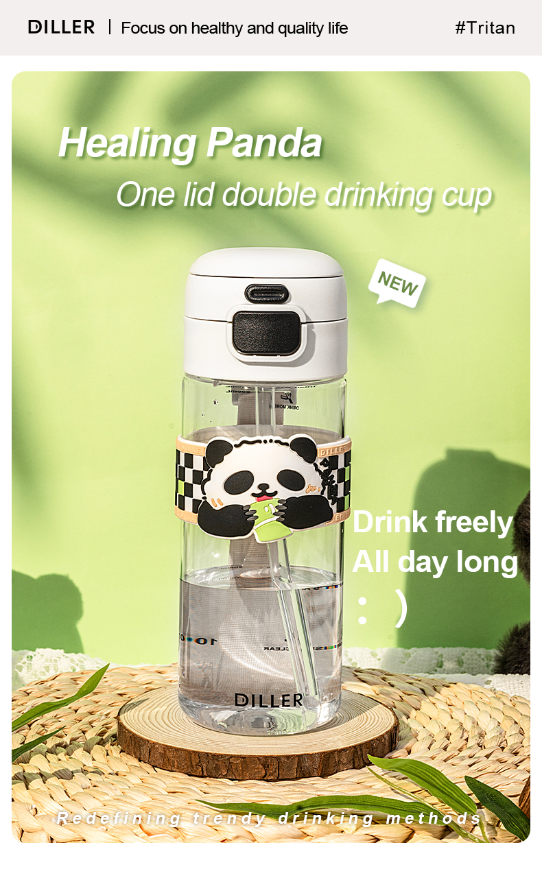 Panda Dual-drink Tritan Bottle detail 1